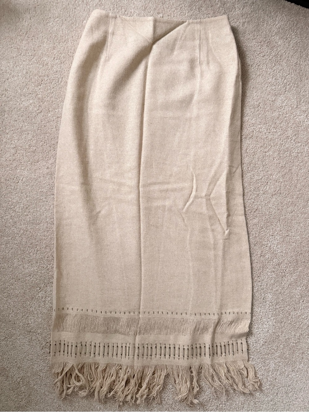 Victor Alfaro Cream Fringe Maxi Skirt